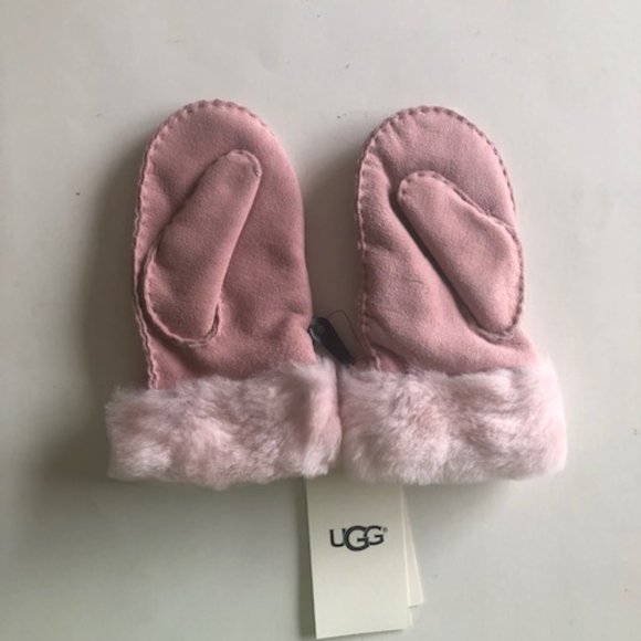 UGG KIDS LEATHER & REAL SHEARLING TRAPPER HAT AND MITTENS SET. SHEEPSKIN - Picture 10 of 16